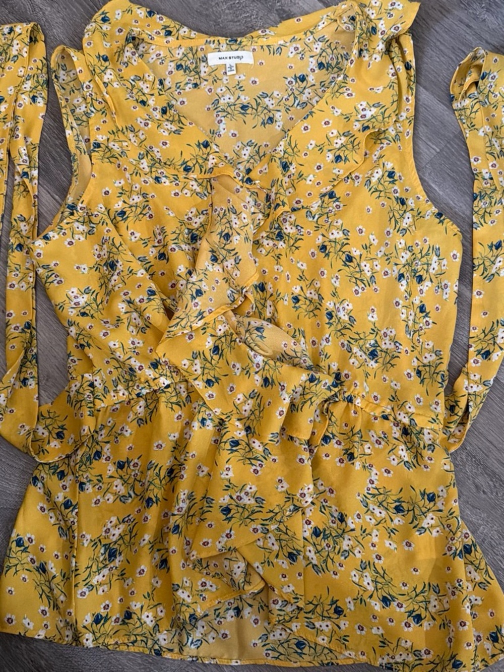Max Studio Yellow Floral Tie-Front Ruffle Camisole
